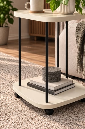 SuloraHome Tekerlekli Oval Servis Sehpası Krem Bej