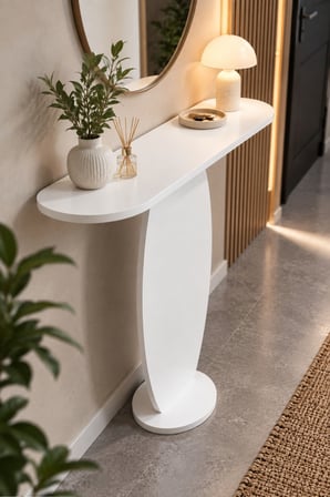 SuloraHome Modern Beyaz Oval Dresuar Antre Konsolu