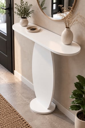 SuloraHome Modern Beyaz Oval Dresuar Antre Konsolu
