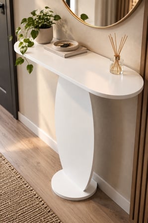 SuloraHome Modern Beyaz Oval Dresuar Antre Konsolu