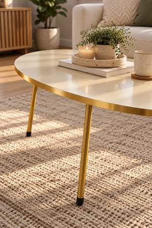 SuloraHome Gold Metal Oval Orta Sehpa Krem