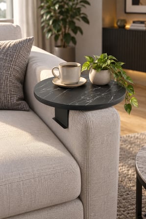 SuloraHome Ayarlanabilir Koltuk Yanı Sehpa Siyah Mermer Desenli