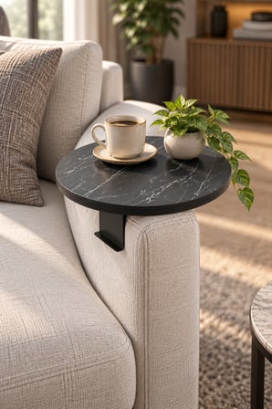 SuloraHome Ayarlanabilir Koltuk Yanı Sehpa Siyah Mermer Desenli