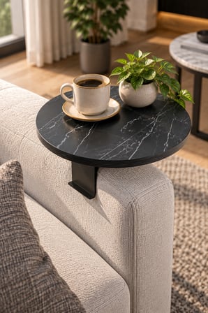 SuloraHome Ayarlanabilir Koltuk Yanı Sehpa Siyah Mermer Desenli