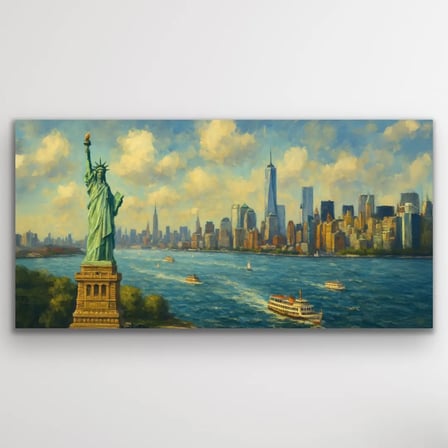 Özgürlük Heykeli ve New York Manzaralı Kanvas Tablo 60x120cm