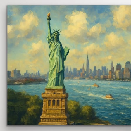 Özgürlük Heykeli ve New York Manzaralı Kanvas Tablo 60x120cm