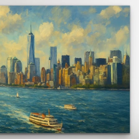 Özgürlük Heykeli ve New York Manzaralı Kanvas Tablo 60x120cm