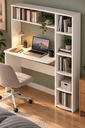 SuloraHome Kitaplıklı Çalışma Masası Beyaz