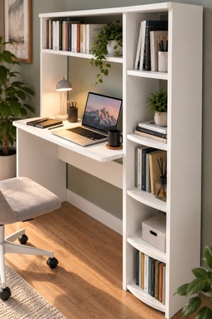 SuloraHome Kitaplıklı Çalışma Masası Beyaz