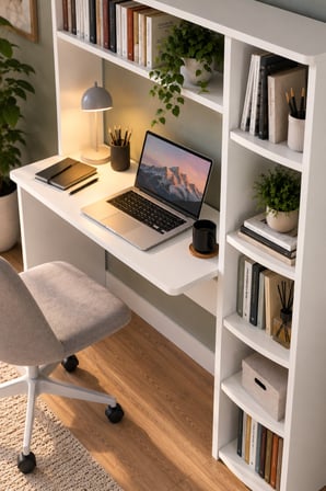 SuloraHome Kitaplıklı Çalışma Masası Beyaz