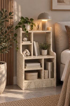 SuloraHome Çok Bölmeli Dekoratif Yan Sehpa ve Raflı Komodin Nature Traverten