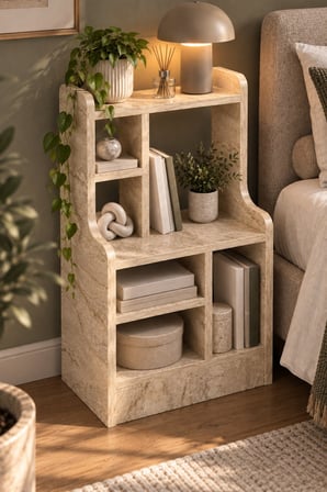 SuloraHome Çok Bölmeli Dekoratif Yan Sehpa ve Raflı Komodin Nature Traverten