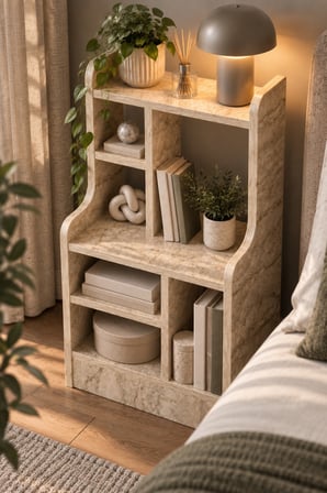 SuloraHome Çok Bölmeli Dekoratif Yan Sehpa ve Raflı Komodin Nature Traverten