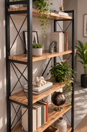 SuloraHome 5 Raflı Metal Kitaplık Ceviz Desenli 180 cm