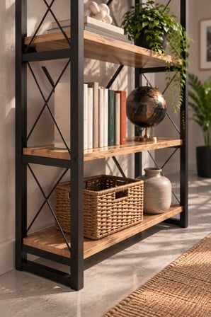 SuloraHome 5 Raflı Metal Kitaplık Ceviz Desenli 180 cm