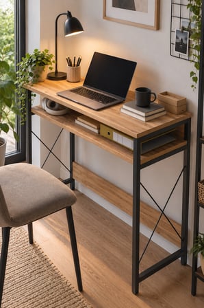 SuloraHome Çam Desenli Kahverengi Çalışma Masası ve Raflı Bilgisayar Masası