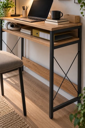 SuloraHome Çam Desenli Kahverengi Çalışma Masası ve Raflı Bilgisayar Masası