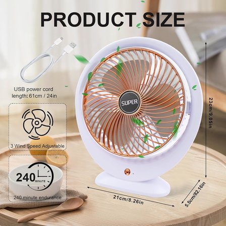 USB Masa Vantilatörü Elektrikli Mini Masa Vantilatörü 3 Hız Ayarlanabilir Güçlü Rüzgar 360 ° Döndürme Taşınabilir Masaüstü Fan Ofis Ev Yatak Odası Dış Mekan Kamp için Sessiz Soğutma Fanı (Altın B)