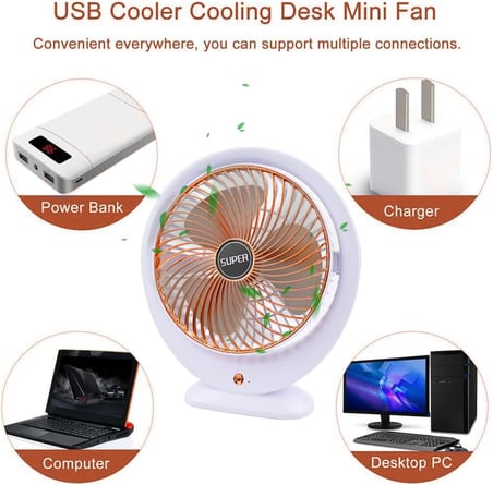 USB Masa Vantilatörü Elektrikli Mini Masa Vantilatörü 3 Hız Ayarlanabilir Güçlü Rüzgar 360 ° Döndürme Taşınabilir Masaüstü Fan Ofis Ev Yatak Odası Dış Mekan Kamp için Sessiz Soğutma Fanı (Altın B)