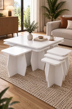 SuloraHome 5'li Beyaz Orta Sehpa ve Zigon Sehpa Seti