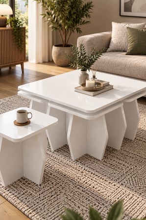 SuloraHome 5'li Beyaz Orta Sehpa ve Zigon Sehpa Seti