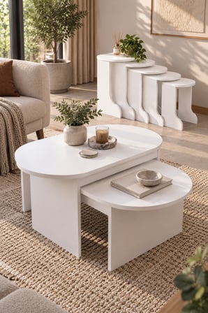 SuloraHome Orta ve Zigon Sehpa Seti Beyaz 5'li Set