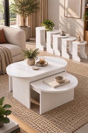 SuloraHome Orta ve Zigon Sehpa Seti Beyaz 5'li Set