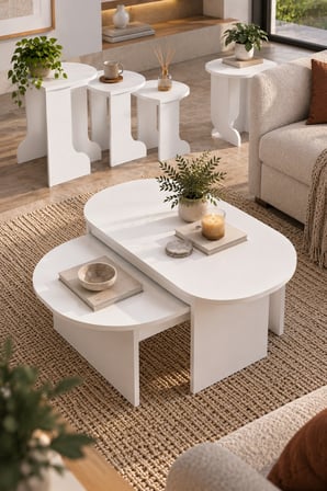 SuloraHome Orta ve Zigon Sehpa Seti Beyaz 5'li Set