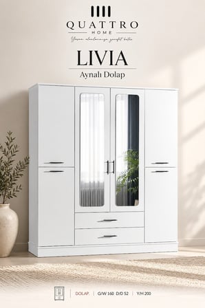 Livia 4 Kapaklı Aynalı 2 Çekmeceli Gardırop