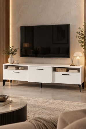 SuloraHome Metalik Beyaz TV Sehpası 160x40 cm