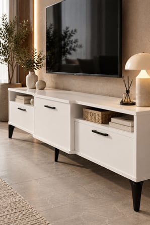 SuloraHome Metalik Beyaz TV Sehpası 160x40 cm
