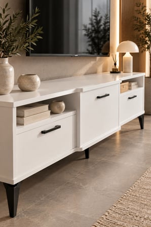 SuloraHome Metalik Beyaz TV Sehpası 160x40 cm