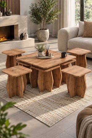 SuloraHome 5'li Modern Orta Sehpa ve Zigon Sehpa Seti - Atlantik Çam