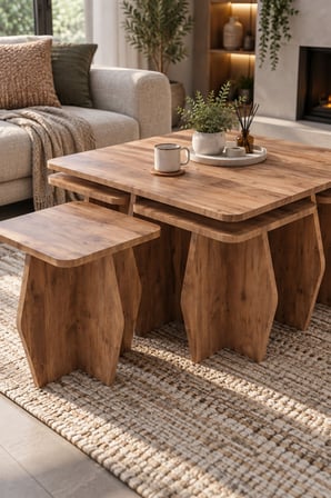 SuloraHome 5'li Modern Orta Sehpa ve Zigon Sehpa Seti - Atlantik Çam