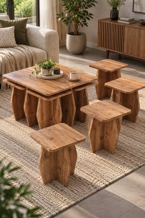 SuloraHome 5'li Modern Orta Sehpa ve Zigon Sehpa Seti - Atlantik Çam