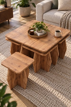 SuloraHome 5'li Modern Orta Sehpa ve Zigon Sehpa Seti - Atlantik Çam