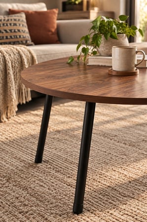 SuloraHome Ceviz Desenli Metal Ayaklı Oval Orta Sehpa