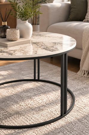 SuloraHome Efes Beyaz Mermer Desenli Yuvarlak Orta Sehpa 70 cm