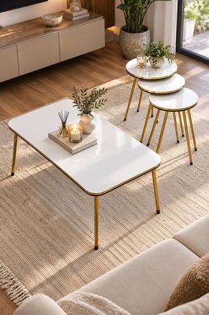 SuloraHome Gold Metal Leg 4-Piece Coffee and Side Table Set