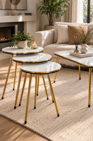SuloraHome Gold Metal Leg 4-Piece Coffee and Side Table Set