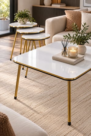 SuloraHome Gold Metal Leg 4-Piece Coffee and Side Table Set