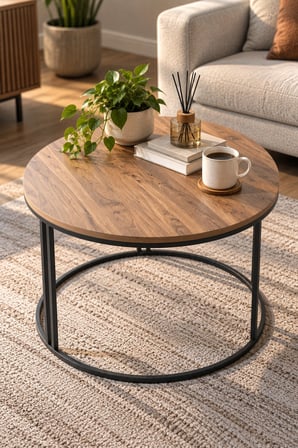 SuloraHome Ceviz Desenli Yuvarlak Orta Sehpa Kahverengi 70 cm
