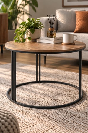 SuloraHome Ceviz Desenli Yuvarlak Orta Sehpa Kahverengi 70 cm