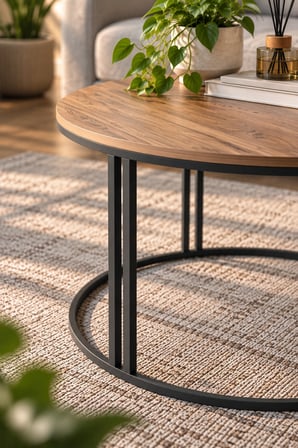 SuloraHome Ceviz Desenli Yuvarlak Orta Sehpa Kahverengi 70 cm