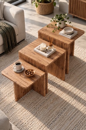 SuloraHome Orta Sehpa Zigon Sehpa 3'lü Yan Sehpa Modern Salon Sehpası Kare Orta Sehpa Liva 9257 Atlantik Çam