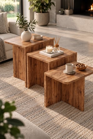SuloraHome Orta Sehpa Zigon Sehpa 3'lü Yan Sehpa Modern Salon Sehpası Kare Orta Sehpa Liva 9257 Atlantik Çam