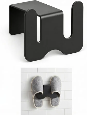 Duvara Yapıştırılabilir Terlik Askısı Metal Terlik Organizeri Banyo Terlik Tutucu Yapışkanlı Duvar Askılığı Çift Terlik Aparatı Siyah Minimalist Tasarım