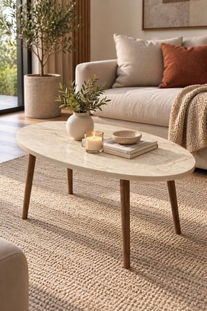 SuloraHome Torna Ayaklı Elips Orta Sehpa Ekru