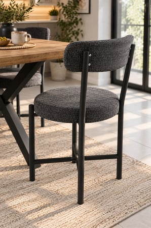 SuloraHome Keten Kumaş Metal Ayaklı Modern Mutfak Sandalyesi Antrasit