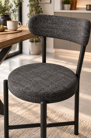SuloraHome Keten Kumaş Metal Ayaklı Modern Mutfak Sandalyesi Antrasit